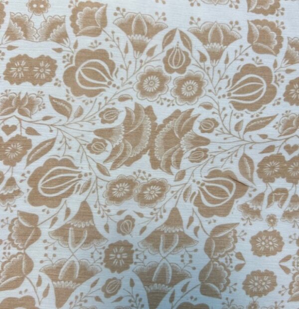 100% Viscose Crinkled Chiffon - Raven Print - (830) - Light Caramel Roses on White Chiffon - 145cm wide - $18.00 pm