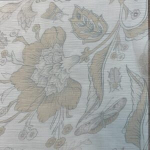 100% Viscose Crinkled Chiffon - Digital Printed - Cole Print - Larger Tan and Grey on soft white chiffon - 145cm wide - $22.00pm