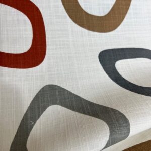 C204 - Curtaining - Abstract oblong Circles of Terrocotta, Grey and Mustard - 138cm wide - 100% Polyester - $15.00 per mtr