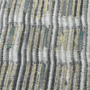 CS62 -  3 Mtr Wide / Drop Curtain Sheers - Gold with Teal on a Border Print Cream Background - 100% Polyester - $30.00 per mtr