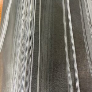 CS70 - 3 Mtr Wide / Drop Curtain Sheer - Green Grey with Silvery White and Gold Stripes - 100% Polyester Organza - $30.00 per mtr