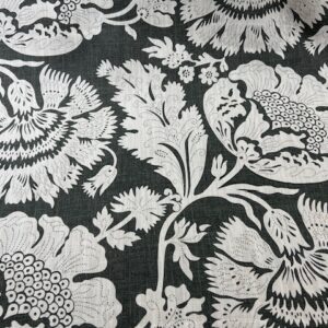 C255 - Curtaining - Designer Range - Chelsea Coal - Large Off White Flowers on Charcoal - 90% Cotton - 10% Linen - 148cm wide - $26.00 per mtr