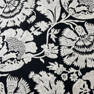 C265 - Curtaining - Chelsea Formal - Designer Range - Large White Flowers on Black - 90% Cotton - 10% Linen - 143cm wide - $26.00 per mtr