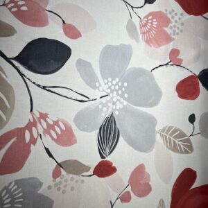 C281 - Curtaining - Designer range - Flora Poppy - Ruby, greys and Sage Flowers - 100% Cotton - 142cm wide $26.00 per mtr