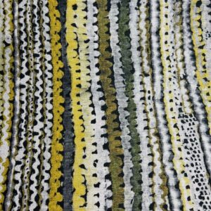 C295 - Curtaining - Designer Range - Kano Solar, Limes, Yellows, creams and Greys in a wave pattern - 52% Cotton - 48% Linen - 145cm wide - $20.00 per mtr