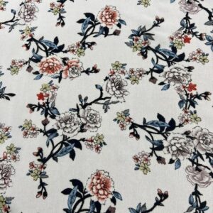 P110 - White background - Sprig of Flowers - 100% Polyester - 150cm wide - $22.00 per mtr