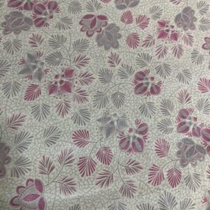 P186 - Textured Cream with Burgundy and Light Mushroom flowery leaves - 100% Polyester - 150cm wide - $18.00 per mtr