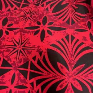 IP28 - Island Prints - Vibrant Red Design on Black - Very Striking !! - 1.15cm wide - 65% Polyester / 35% Cotton - $8.00pm - Special $5.00 per mtr