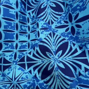 IP30 - Island Prints -  Vibrant Turquoise and Blue Designs on Navy - 1.15cm wide - 65% Polyester / 35% Cotton - $8.00pm - Special $5.00 per mtr