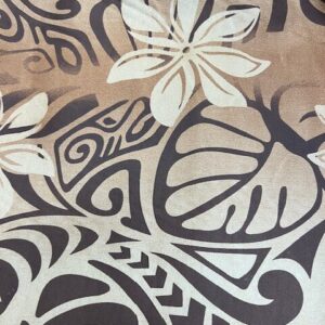 IP33 - Island Prints - Tan, Brown and Cream Design with Flowers - 1.15cm wide - 65% Polyester / 35% Cotton - $8.00pm - Special $5.00 per mtr