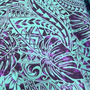 IP45 - Island Prints - "My Favourite" - Mint with psychedelic Large Purple Leaves - 1.15cm wide - 65% Polyester / 35% Cotton - $8.00 pm - Special $5.00 pm