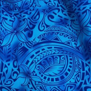 IP9 - Island Print - Two Tones Blue / Navy Flowers and Design - 1.15cm wide - 65% Polyester / 35% Cotton - $8.00 pm - Special $5.00 per mtr
