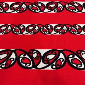 MP-S1D - Red with Red and Black Maori Design 1 - 100% Rayon - 1.15cm wide - $15.00 per mtr