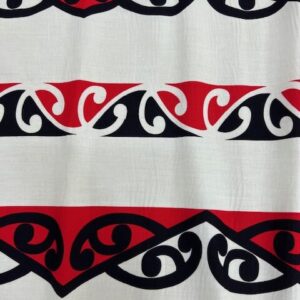 MP-S2A - White with Red and Black Maori Design - 100% Rayon - 1.15cm wide - $15.00 per mtr