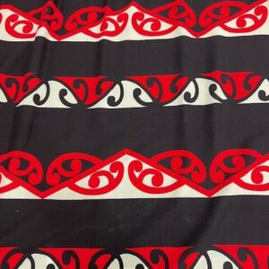 MP-S2B - Black with Red and White Maori Design - 100% Rayon - 1.15cm wide - $15.00 per mtr