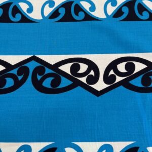 MP-S2C - 100% Rayon - Mid Blue Maori Print  - 1.15cm wide - $15.00 per mtr