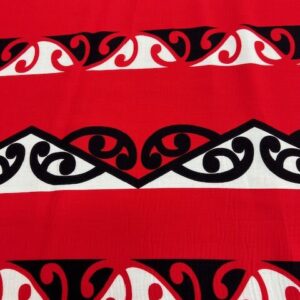 MP-S2D - Bright Red / white, Black Design - Maori Design - 100% Rayon - 1.15cm wide - $15.00 pm