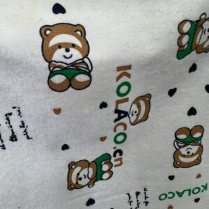 Wincyette - #19 - 100% Brushed Cotton - Kolaco Teddy Bear - Brown and Green on White - 150cm wide - $14.00 per mtr