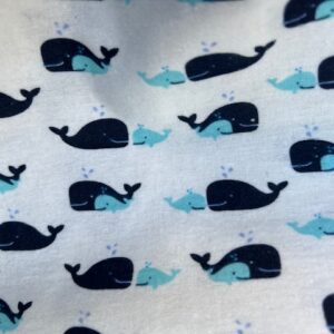 Wincyette - #20 - 100% Brushed Cotton - Blue / Turquoise Whale and Calf on White - 150cm wide - $14.00 per mtr