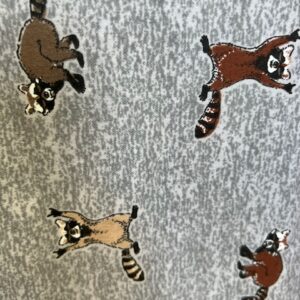 Wincyette - #18 - 100% Brushed Cotton - Racoons on Mid Grey - 150cm wide - $14.00 per mtr