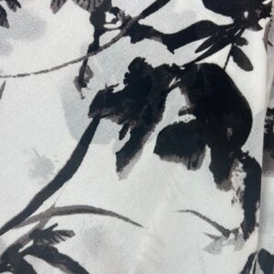 P102 - Polyester Chiffon - Black and White Leave design on 100% Polyester - 150cm wide - $18.00 per mtr