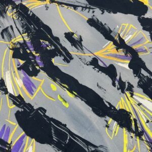 PCC2 - Polyester / Cotton Crepe - 50% Poly - 50% Cotton -  Light Grey with Purple, Mustard and Black Silhouette Flowers - 142cm wide - $18.00 per mtr