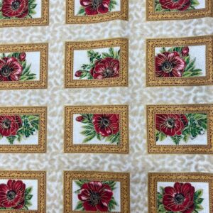 Craft Cotton - Panels of Poppies - Framed in Gold - 1.10cm wide - 100% Cotton - $15.00 per mtr
