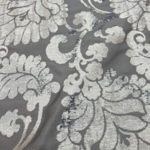 C452 -"NEW"-  Curtaining - Designer Range - Latvia Pewter - Large Rosette Flowers - Two toned Pewter on Cream - 90% Polyester - 10% Cotton - 148cm wide - $20.00 per mtr