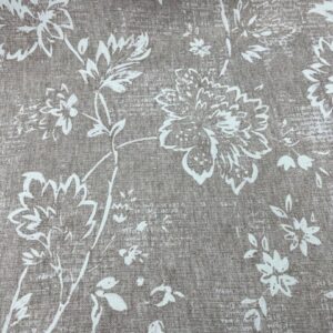 C462-"NEW "-  Triple Weave Curtaining / Lining - Somerstone Almond - Dark Tan with White Silhouette Flowers - 100% Polyester - 153cm wide - $20.00 per mtr