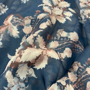 P898 - Chiffon - Navy with large Tan Leaves - Very Striking - 150am Wide - 100% Polyester - $16.00