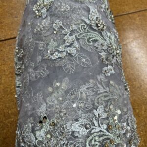 EL7 - Evening Lace - Stunning ! - Double Scalloped Edge - 100% Nylon Base - Light Mushroom - with 100% Polyester Embroidery with Beads and Sequins - 145cm wide - $69.00