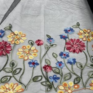 FMB1 - Floral Mesh - Double Border Print - 100% Nylon Mesh Black with 100% Cotton Embroidery - Photographed on White - 150cm wide - $40.00 per mtr