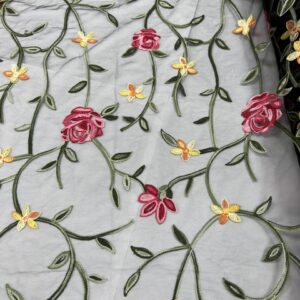 FMB2 - Floral Mesh -Flowers all over - 100% Nylon Mesh - Black with 100% Cotton Embroidery - Photographed on White - 150cm wide - $40.00 per mtr
