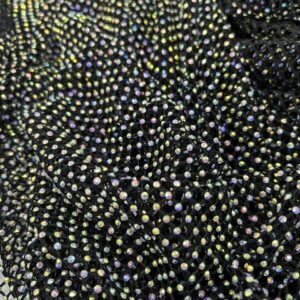SM1 - Black Thick Mesh With Multi Coloured Diamantes - 100% Nylon Mesh Black   - Photographed on White - 160cm wide - $59.00 per mtr