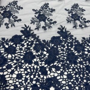 Evening Lace - Navy Blue - Double Scalloped - 130cm wide -  100% Nylon Tulle on 100% Polyester Embroidery - $29.00 per mtr