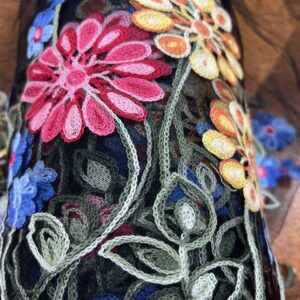 FMB1 - Floral Mesh - Double Border Print - 100% Nylon Mesh Black with 100% Cotton Embroidery  - 150cm wide - $40.00 per mtr