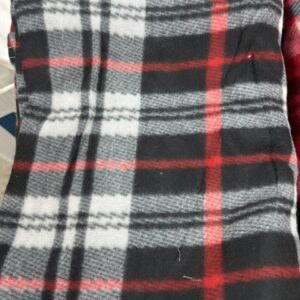 Blanket Cut Edged - BC- L- Tartan Microfleece -180cm long x 155cm wide - Two Toned Black, with White - Red and Black Pin Stripes - 100% Polyester - $20.00 pm