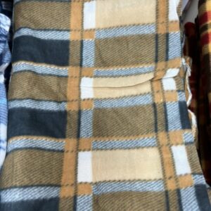 Blanket Cuts- Edged - BC-B - Tartan Microfleece -180cm long x 155cm  wide -  Black with Two Toned Tan and Navy Striped - 100% Polyester - $20.00 each