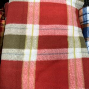 Blanket Cut Edged - BC- G- Tartan Microfleece -180cm long x 155cm wide -  Rosie Red with White, Green and a Pin Stripe - 100% Polyester - $20.00 pm