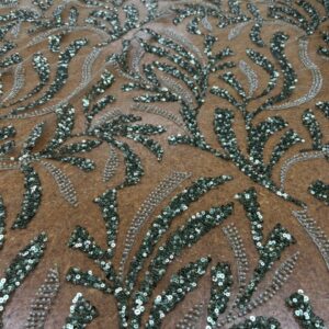EL9 - Evening Lace - Stunning ! 1930 Style - 100% Nylon Mesh - Moss Green - with Beads and Sequins - 150cm wide - $79.00 per mtr