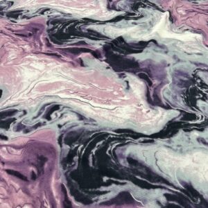 PS16 - Poly / Spandex - Stunning Marble Effect of Rich Purples, pink with Cream and Black - 90% Polyester / 10% Spandex - 155cm wide - $22.00 per mtr