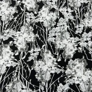 PS29 - Poly / Spandex - Stunning !! - Black with Large Floral Spray in Grey - 90% Polyester / 10% Spandex - 155cm wide - $18.00 pm
