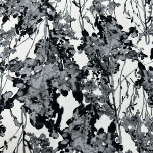PS31 - Poly / Spandex - Stunning !! - White with Large Floral Spray in Grey and Black  - 90% Polyester / 10% Spandex - 155cm wide - $18.00 pm