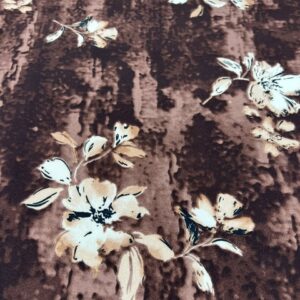 PS33 - Poly / Spandex - Two Toned Brown with Large Tan/ Cream Flowers Clusters - 90% Polyester / 10% Spandex - 155cm wide - $16.00 pm