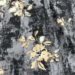 PS35 - Poly / Spandex - Grey /  Black with Large Flowers Clusters in Cream - 90% Polyester / 10% Spandex - 155cm wide - $16.00 pm