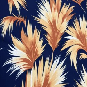 PS37 - Poly / Spandex - Background in Navy with Large Fern Vibrant Leaves in Yellow / Golden Leaves - 90% Polyester / 10% Spandex - 155cm wide - $16.00 pm