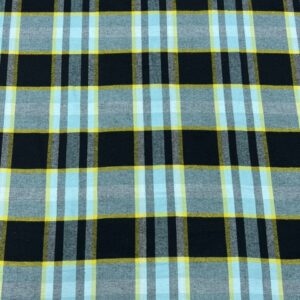 BC-10 - Brushed Cotton -  Large Check of Aqua, Black with a  Yellow Pin Stripe - 100% Brushed Cotton - 150cm wide - $18.00 per mt
