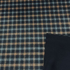 W42 -  Wool / Blend Jacketing - Double Thickness - Reversible - Rust, Charcoal and Grey Squares 100mm Sq - Black Backing - 50% Wool / 50% Polyester Jacketing - 150cm wide - $49.00 per mtr