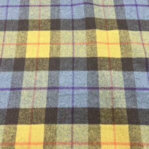 W50 - Wool Blend Jacketing - Tartan - Mustard Yellow, Brown, Grey with a Purple and Orange Pinstripe - 50% Wool - 50% Polyester -  150cm wide - $49.00 per mtr
