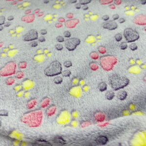 CF2 - Cuddle Fleece - Purple Background with Paw Prints of Purple and Pink, Smaller Yellow Paws - Super Cute ! - 165cm wide - 100% Polyester - $16.00 per mtr